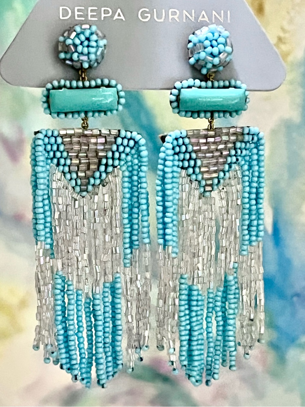 NWT Deepa Gurnani Beaded Fringe Chandeliers - Picture 3 of 17